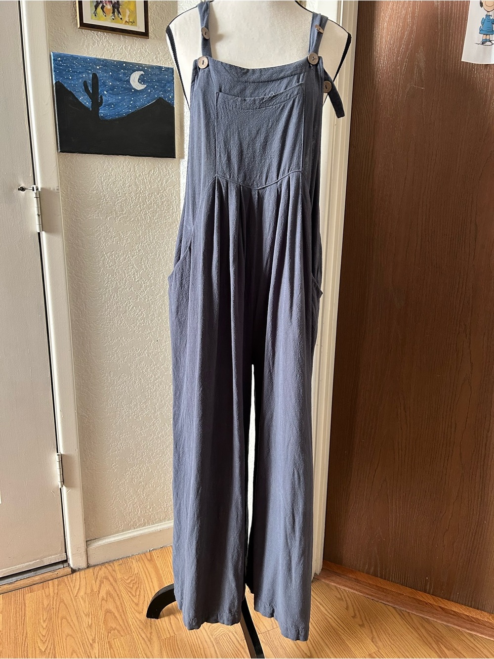 Women's Slate Blue Wide-Leg Overalls Jumpsuit